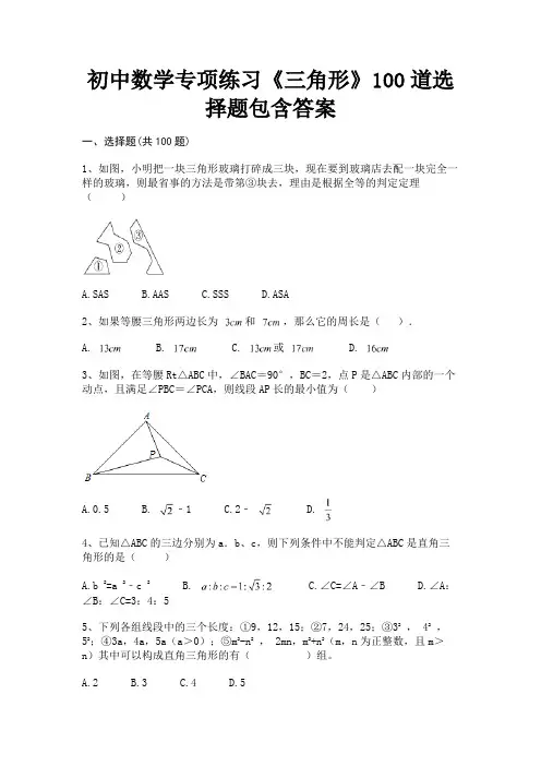 初中数学专项练习《三角形》100道选择题包含答案(易考题)