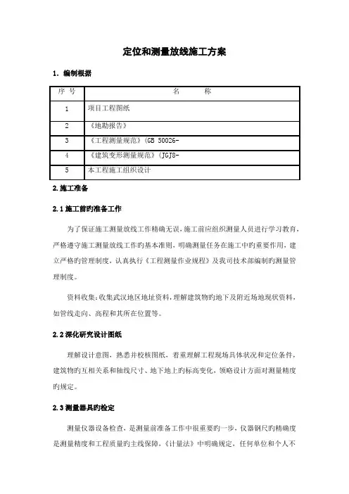 定位和测量放线施工方案