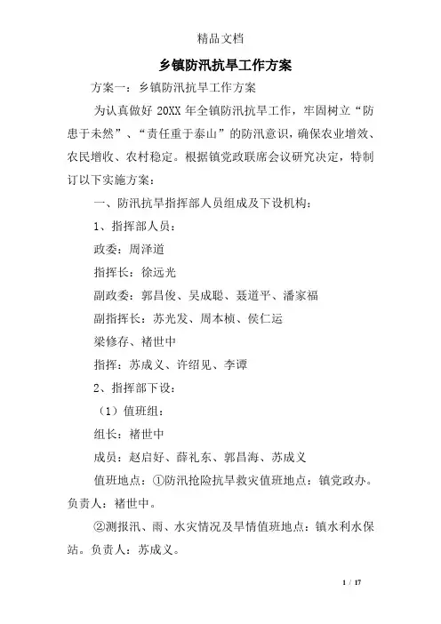 乡镇防汛抗旱工作方案