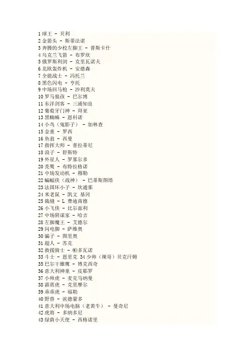 史上最全足球明星的外号