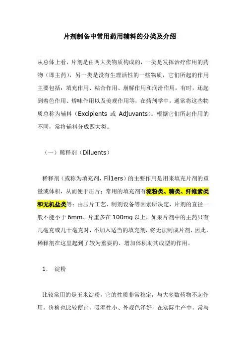 片剂制备中常用药用辅料的分类及介绍