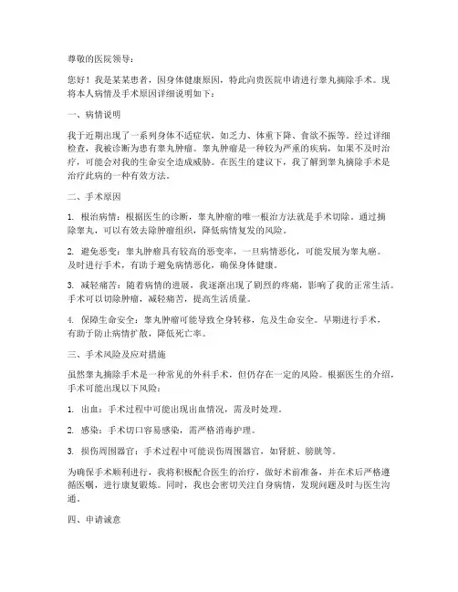 摘除睾丸手术申请书模板