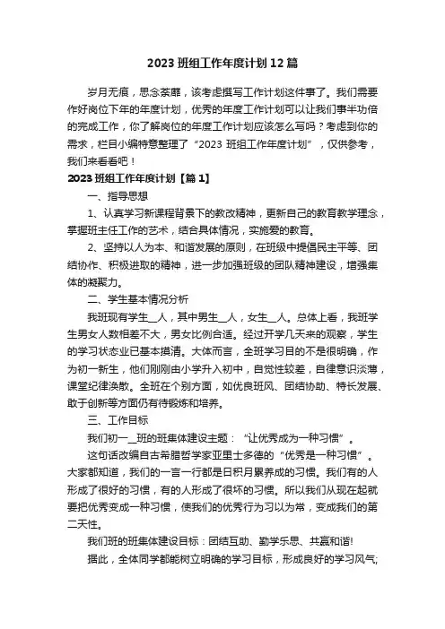 2023班组工作年度计划12篇