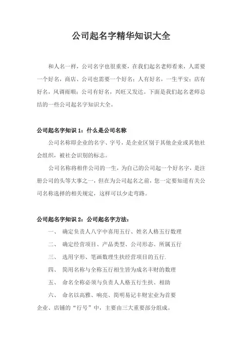 公司起名字精华知识大全