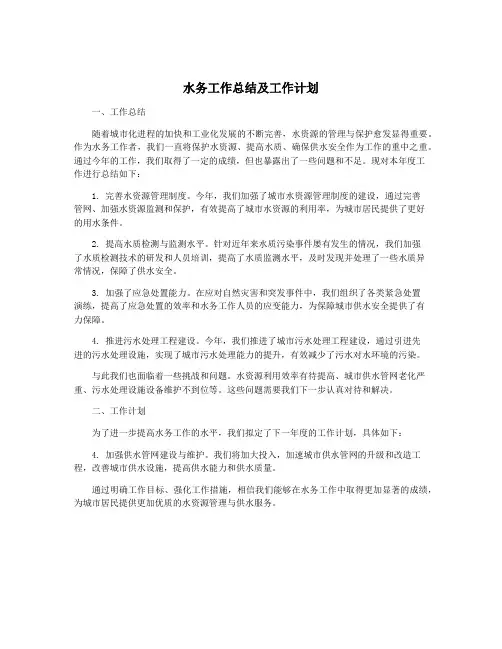 水务工作总结及工作计划