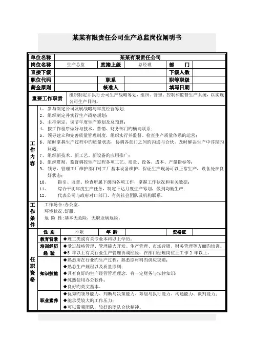生产总监岗位专项说明书