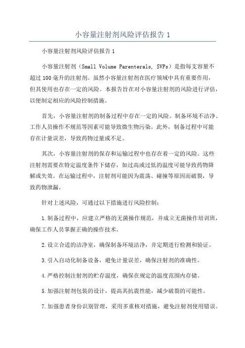 小容量注射剂风险评估报告1