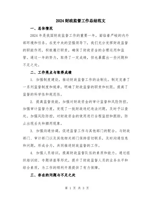 2024财政监督工作总结范文