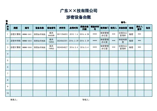 涉密设备台账、涉密计算机台账