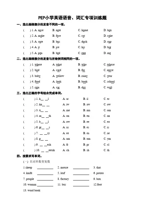 PEP小学英语六年级下册期末复习语音、词汇专练试题附答案