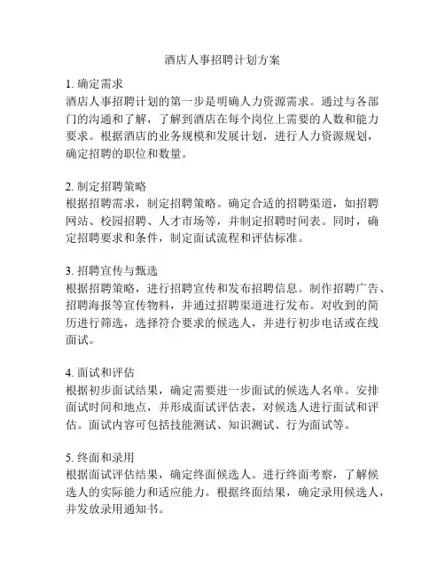 酒店人事招聘计划方案