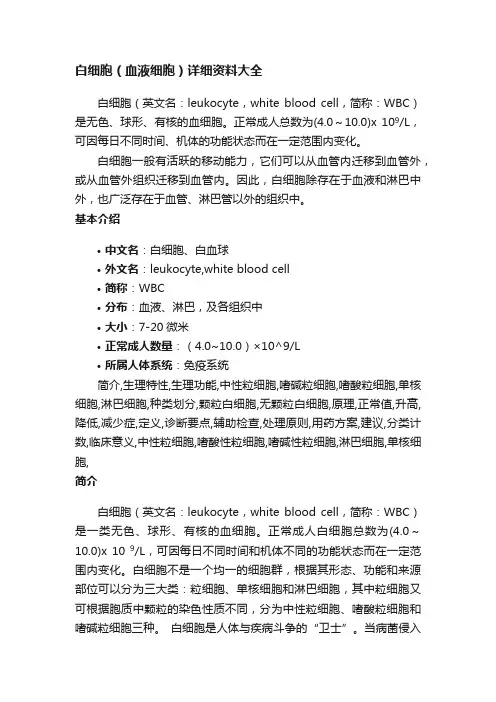 白细胞（血液细胞）详细资料大全
