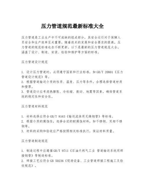 压力管道规范最新标准大全