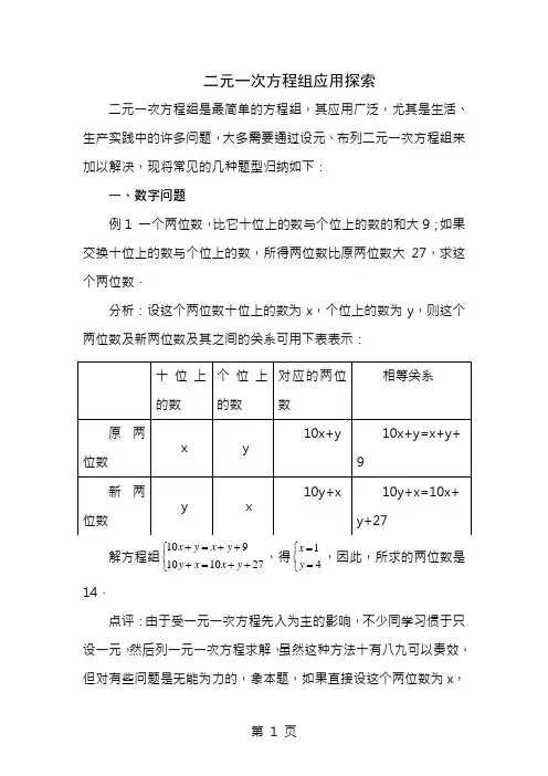 二元一次方程组应用题题型分析及练习