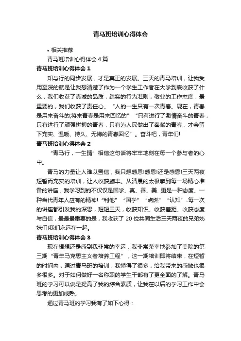 青马班培训心得体会