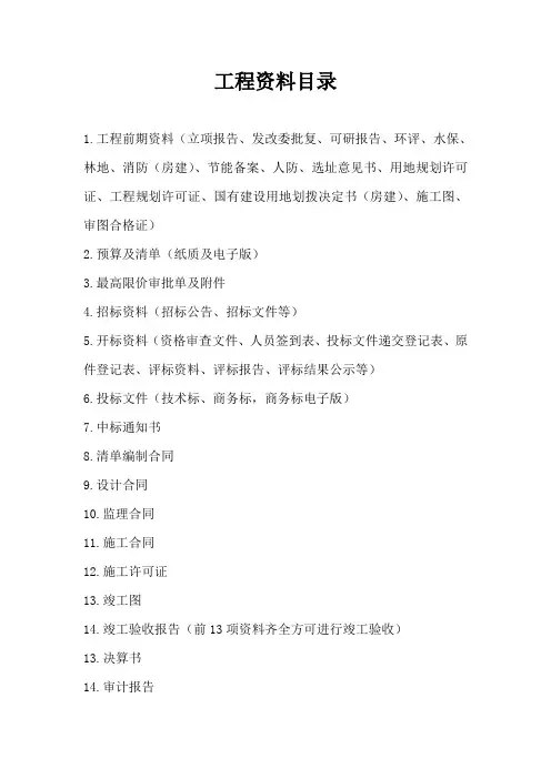 整套工程资料目录