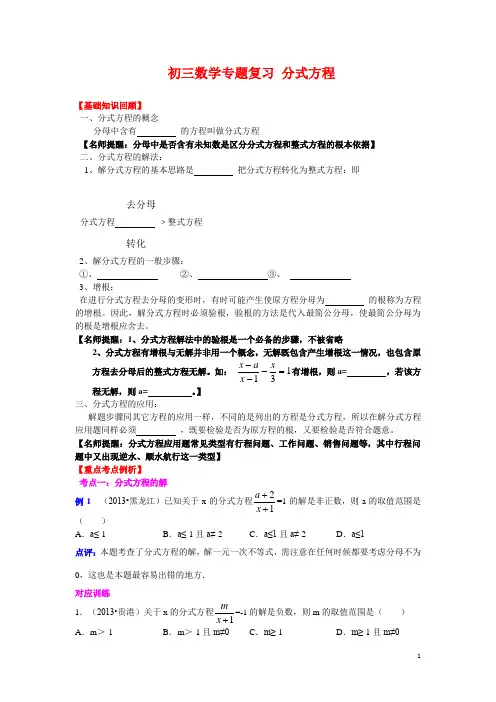 初三数学专题复习 分式方程