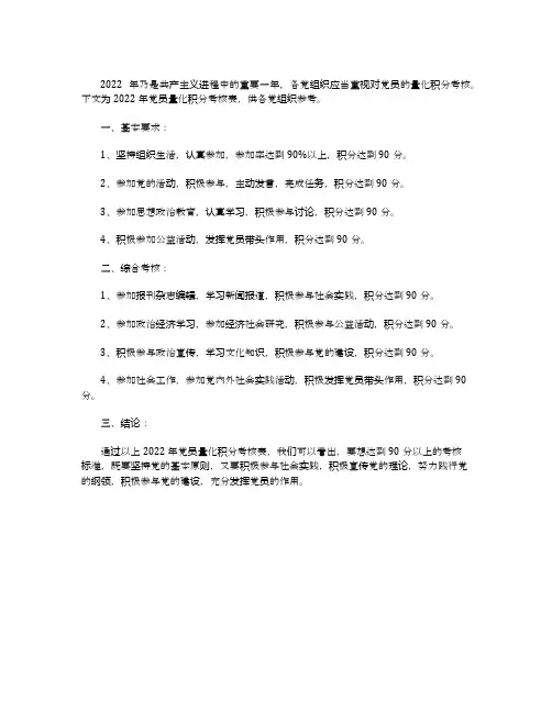 2022党员量化积分考核表