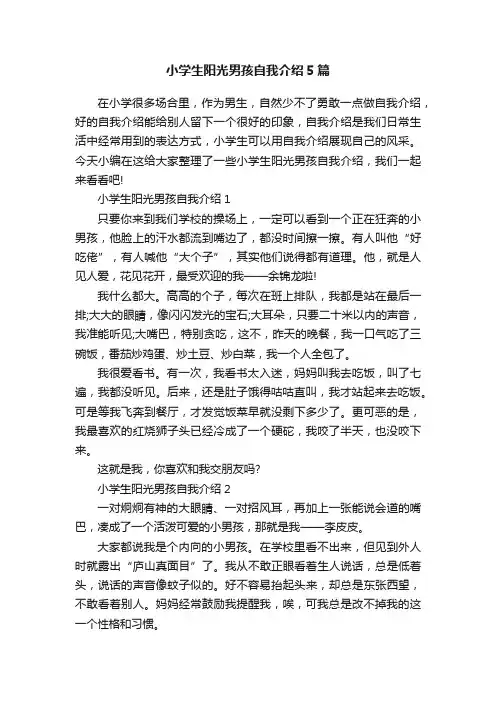 小学生阳光男孩自我介绍5篇