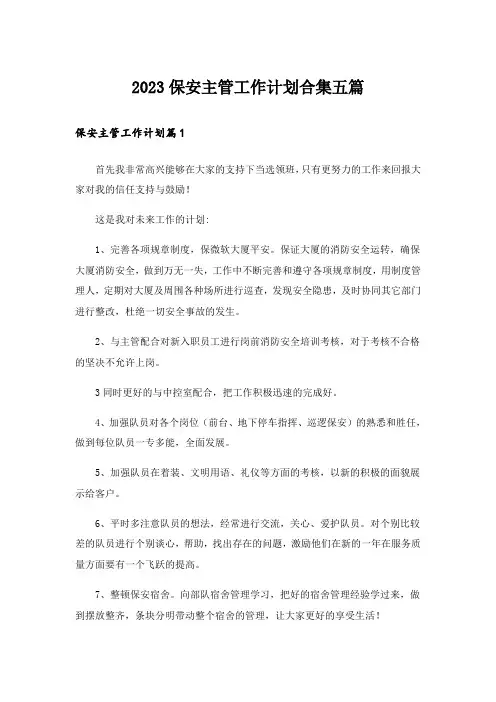 2023保安主管工作计划合集五篇
