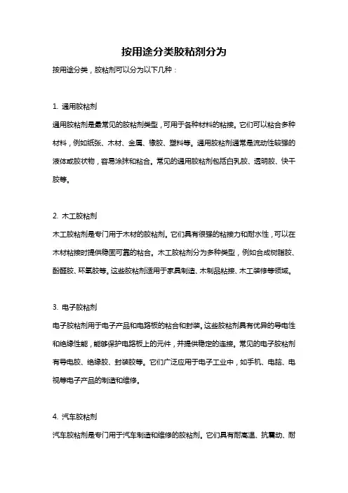按用途分类胶粘剂分为