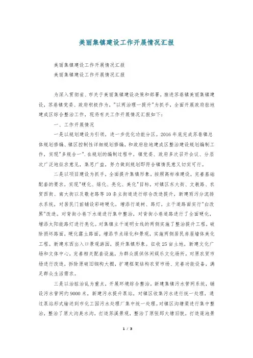 美丽集镇建设工作开展情况汇报