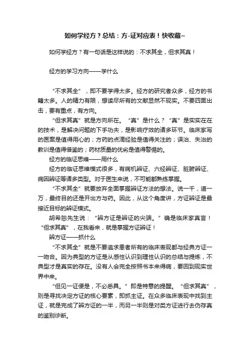 如何学经方？总结：方-证对应表！快收藏~