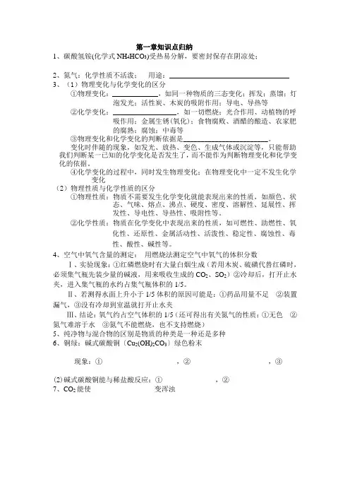 沪教版九年级化学知识点归纳