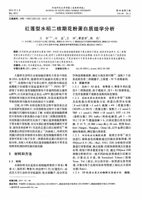 红莲型水稻二核期花粉蛋白质组学分析