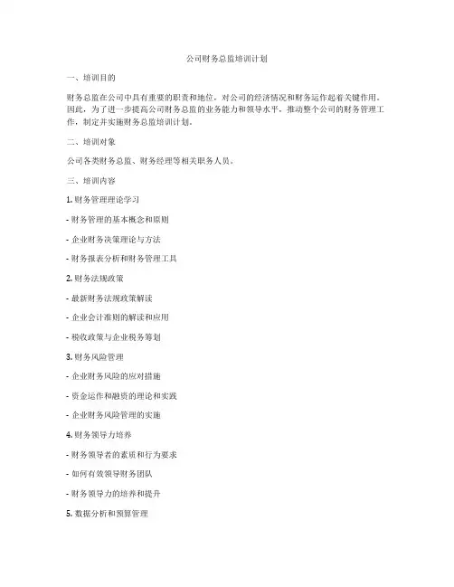公司财务总监培训计划