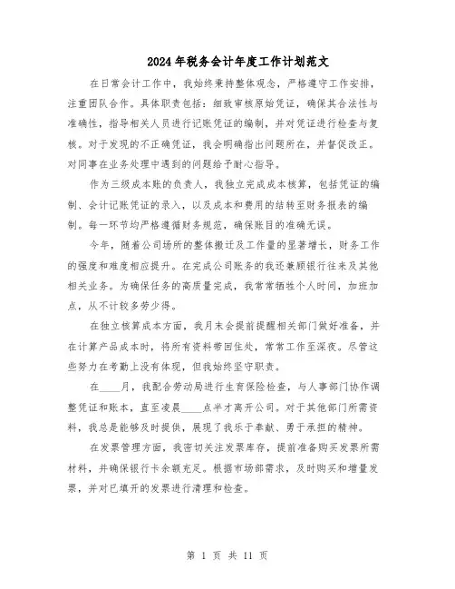 2024年税务会计年度工作计划范文(六篇)
