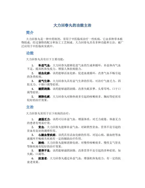 大力回春丸的功能主治