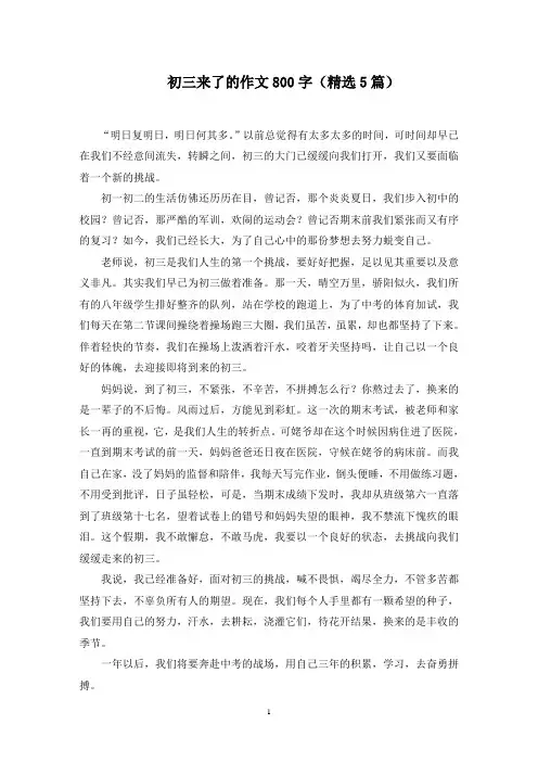 初三来了的作文800字精选范文