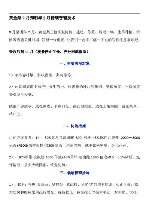 黄金梨9月到明年2月精细管理技术