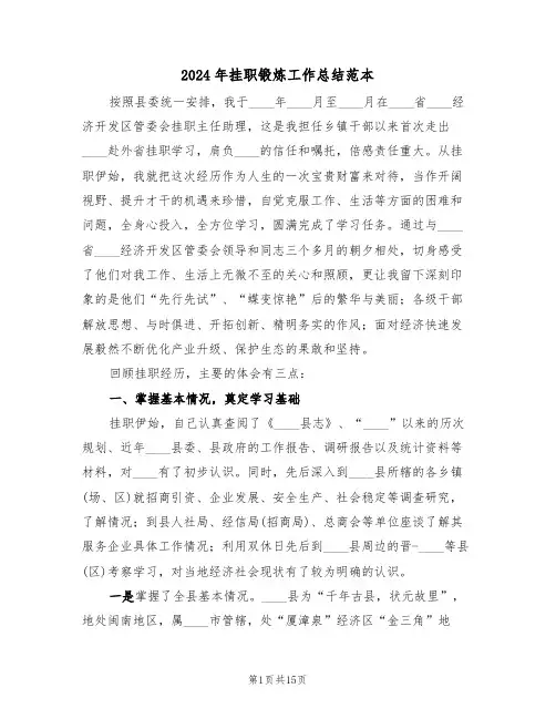 2024年挂职锻炼工作总结范本(五篇)