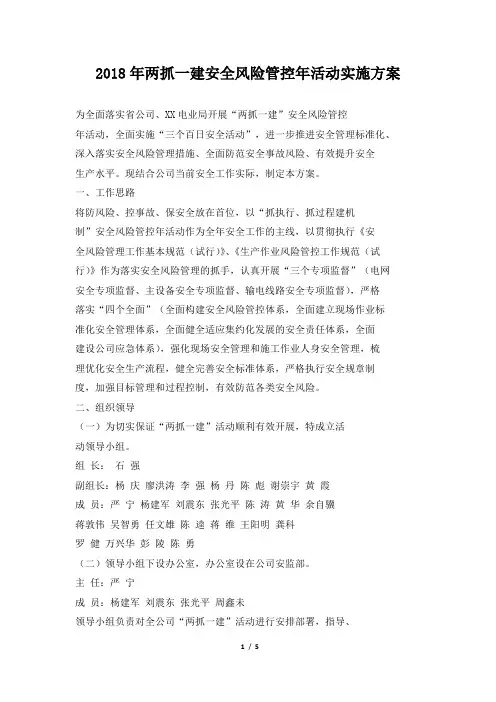 两抓一建安全风险管控年活动实施方案