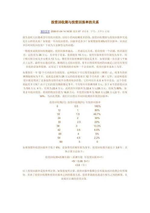 投资回收期与投资回报率的关系