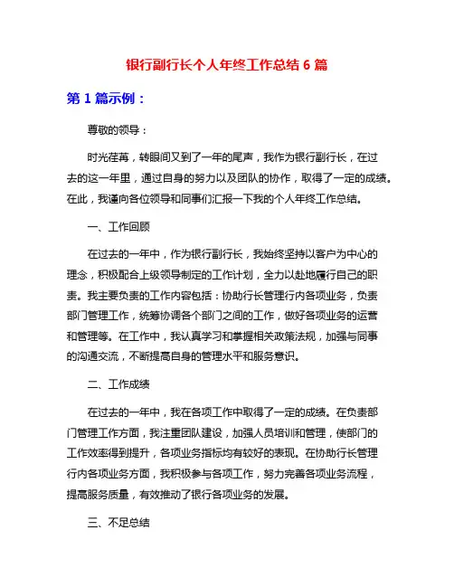 银行副行长个人年终工作总结6篇
