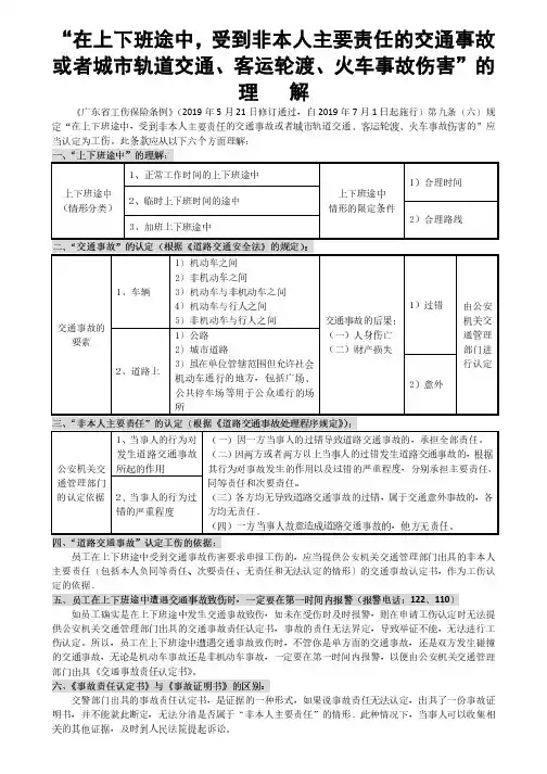 在上下班途中受到非本人主要责任的交通事故或者城市轨道交通客运轮渡火车事故伤害解释 
