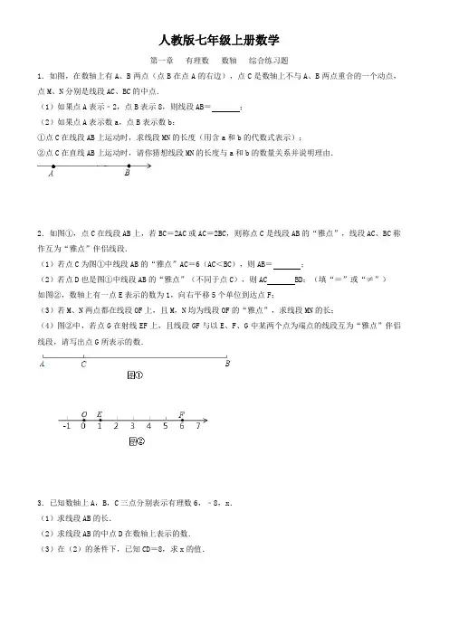 人教版七年级上册数学  第一章   有理数   数轴   综合练习题