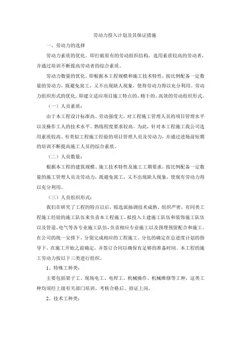 劳动力投入计划及其保证措施