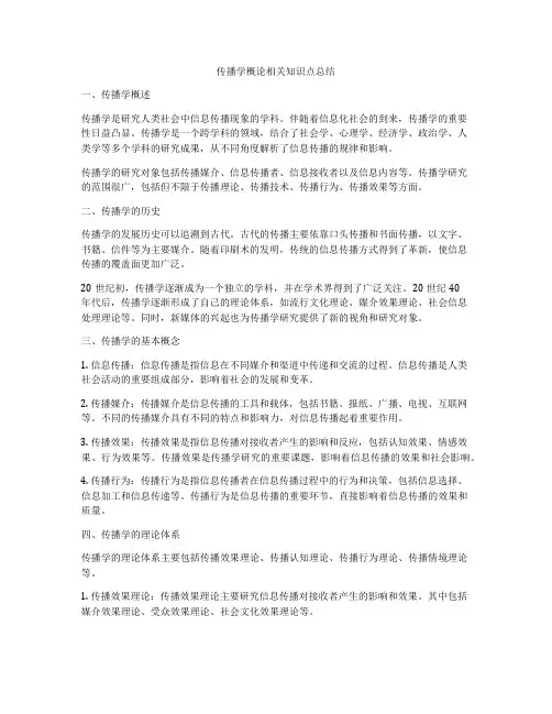 传播学概论相关知识点总结