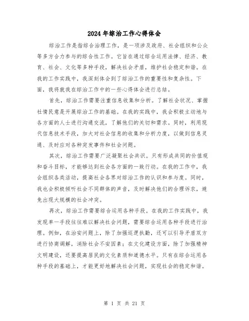 2024年综治工作心得体会(3篇)