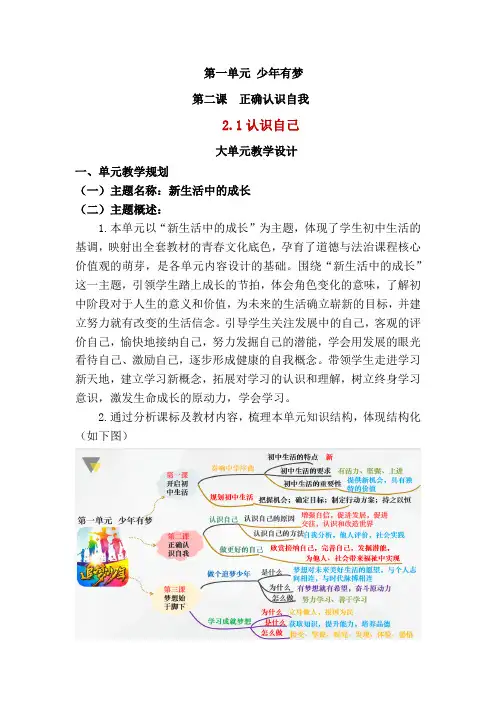 2.1认识自己(大单元教学设计)七年级道德与法治上册(统编版2024)