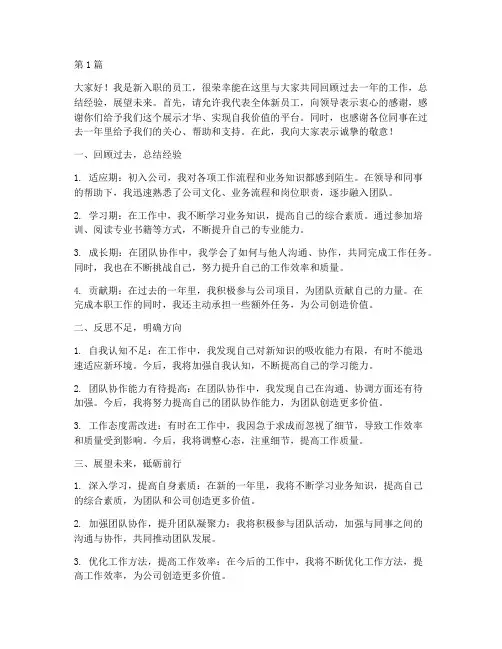 新进员工年终总结发言稿(3篇)