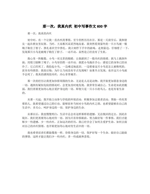 那一次,我真内疚 初中写事作文600字