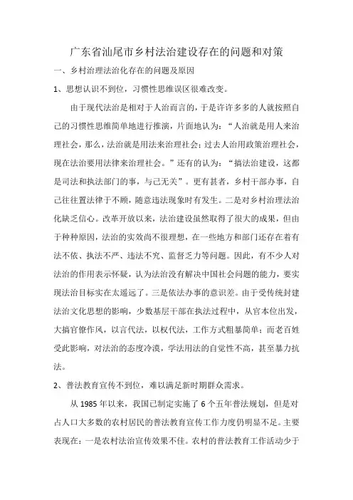 广东省汕尾市乡村法治建设存在的问题和对策