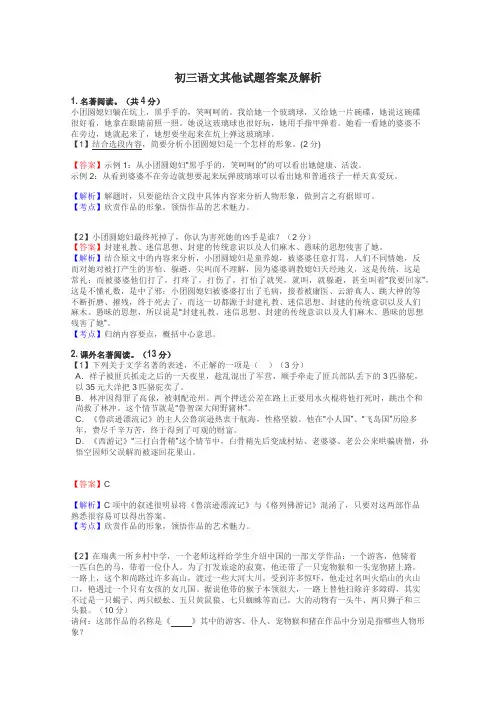 初三语文其他试题答案及解析
