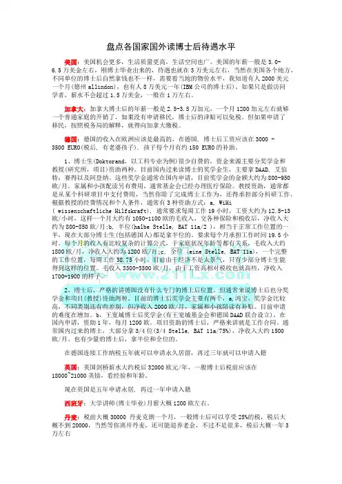 盘点各国家国外读博士后待遇水平