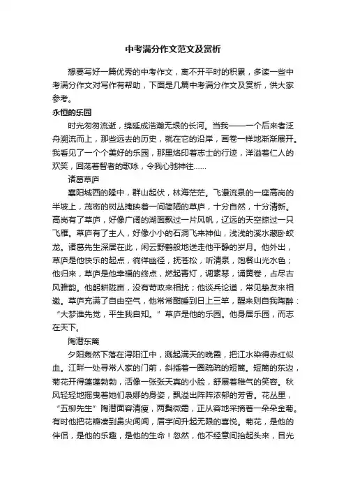中考满分作文范文及赏析